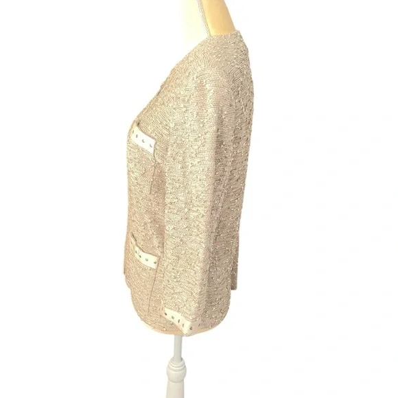 St John Santana Knit Zip Jacket Beige Gold Size 10 - Picture 4 of 7
